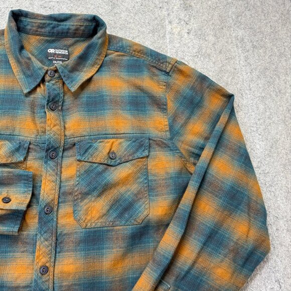 Outdoor Research Flannel Shirt Men 2XL Orange Blue Plaid - Picture 3 of 14